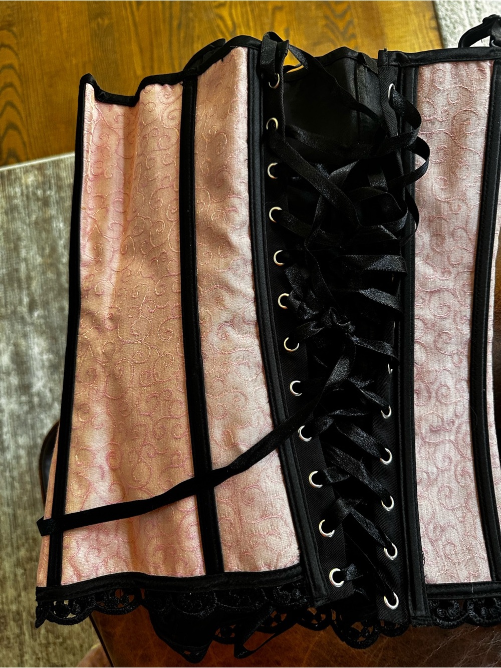 Pink and Black Lace-Up ribbed Corset Waist Cincher - Picture 6 of 9